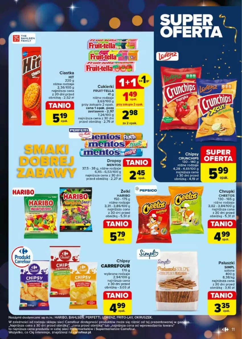 Gazetka promocyjna Carrefour - ważna 27.12.2024 do 04.01.2025 - strona 3 - produkty: Cheetos, Chipsy, Chrupki, Ciastka, Crunchips, Cukier, Cukierki, Fa, Haribo, Mentos, Pepsi