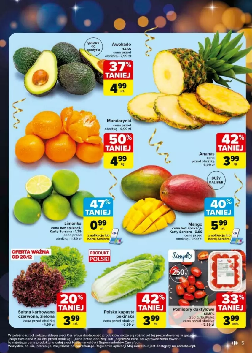 Gazetka promocyjna Carrefour - ważna 27.12.2024 do 04.01.2025 - strona 43 - produkty: Ananas, Limonka, Mandarynki, Mango, Sałat