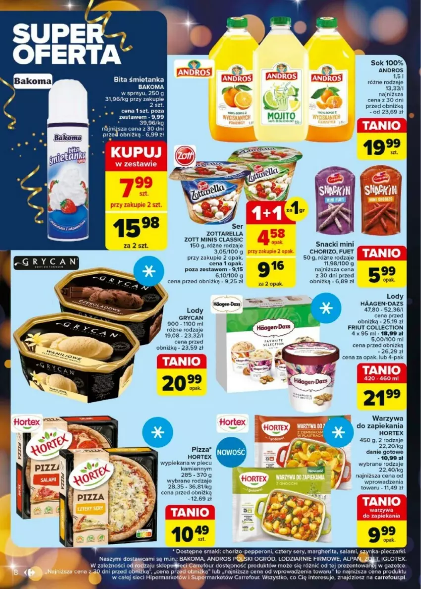 Gazetka promocyjna Carrefour - ważna 27.12.2024 do 04.01.2025 - strona 46 - produkty: Bakoma, Danie gotowe, Gry, Hortex, Lody, Ogród, Piec, Pizza, Salami, Ser, Sok, Warzywa, Zott, Zottarella