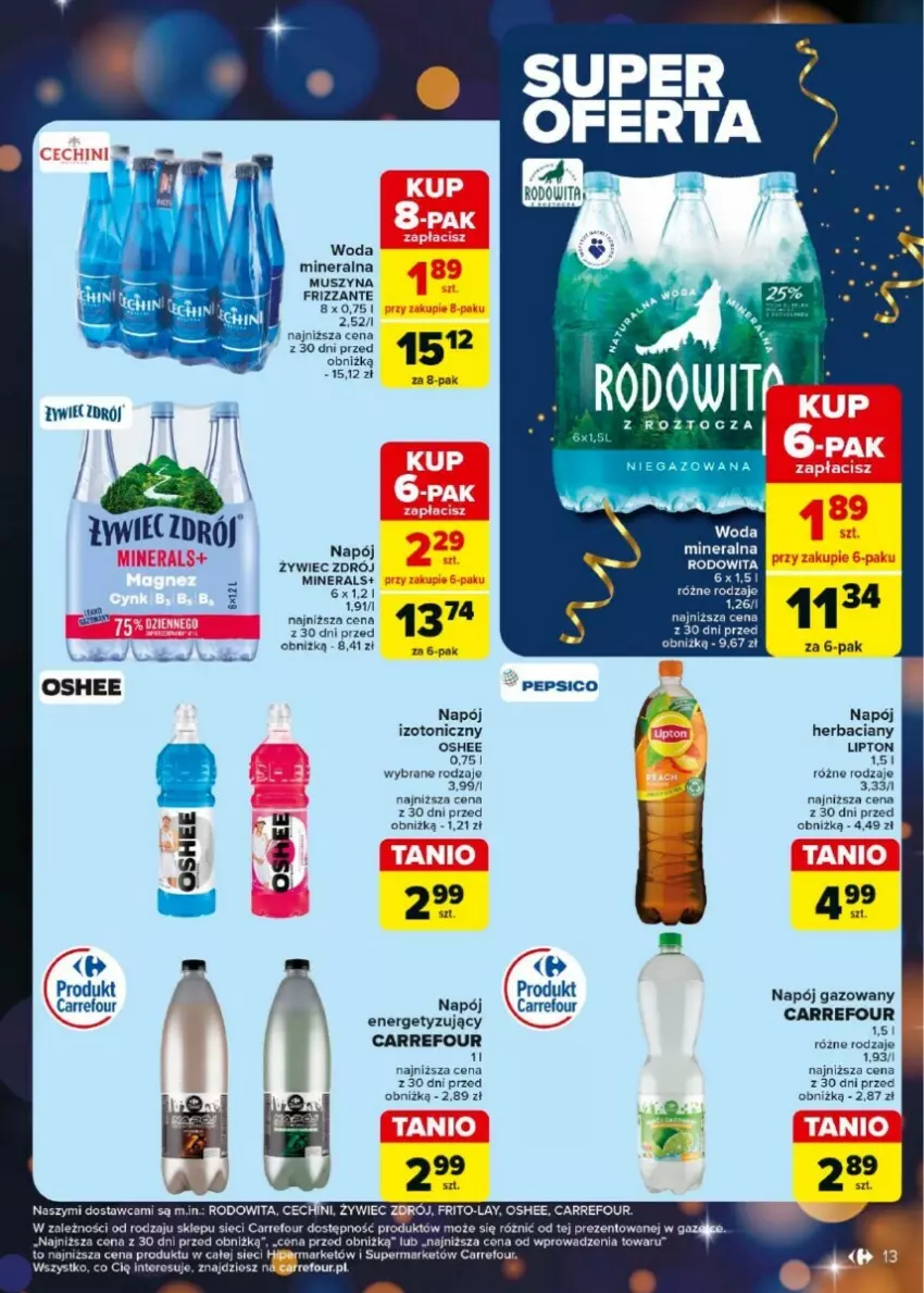 Gazetka promocyjna Carrefour - ważna 27.12.2024 do 04.01.2025 - strona 5 - produkty: Lipton, Mus, Napój, Napój gazowany, Napój izotoniczny, Oshee, Pepsi, Szyna, Woda, Woda mineralna