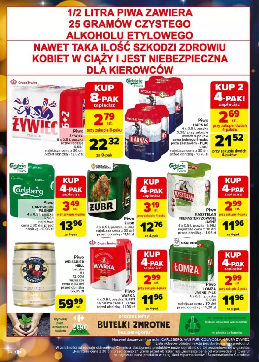 Gazetka promocyjna Carrefour - ważna 27.12.2024 do 04.01.2025 - strona 6 - produkty: Carlsberg, Harnaś, Kasztelan, LG, Piwo, Piwo jasne, Pur, Warka