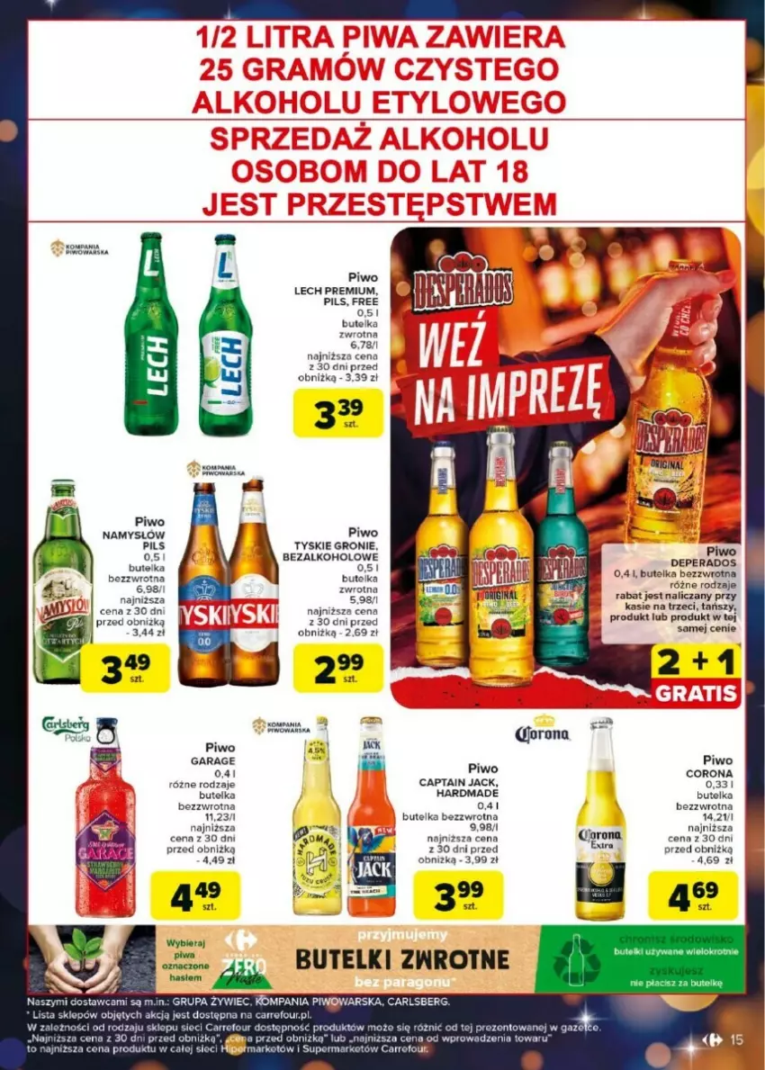 Gazetka promocyjna Carrefour - ważna 27.12.2024 do 04.01.2025 - strona 7 - produkty: Captain Jack, Carlsberg, Corona Extra, Lech Premium, Namysłów, Piwo, Tyskie