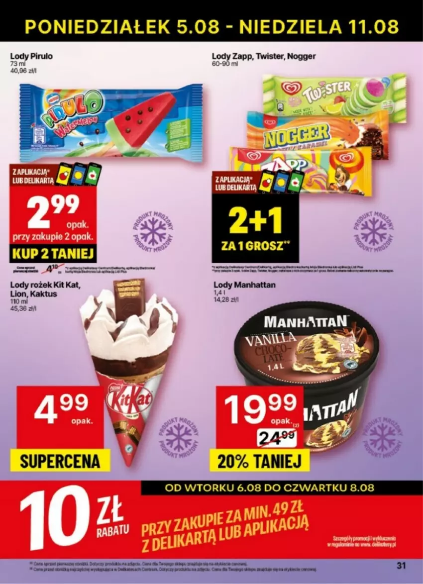 Gazetka promocyjna Delikatesy Centrum - ważna 05.08 do 11.08.2024 - strona 25 - produkty: Fa, Kaktus, Kit Kat, Lion, Lody, Puma, Rum