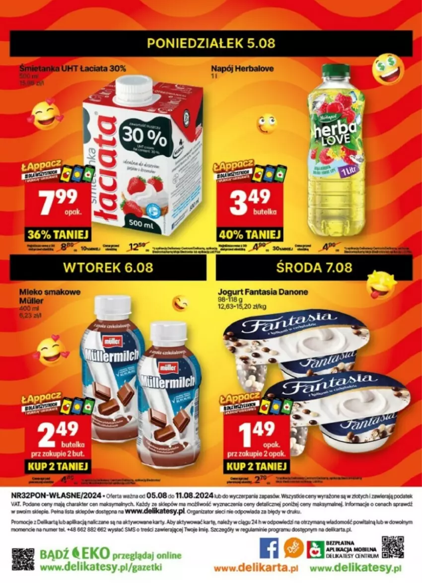 Gazetka promocyjna Delikatesy Centrum - ważna 05.08 do 11.08.2024 - strona 37 - produkty: Danone, Fa, Fanta, Gra, Jogurt, Mleko, Mleko smakowe, Napój