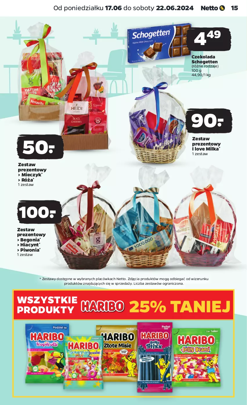 Gazetka promocyjna Netto - Od Poniedziałku - ważna 17.06 do 22.06.2024 - strona 15 - produkty: Czekolada, Gra, Hiacynt, Miecz, Milka, Piwo, Róża, Schogetten, Zestaw prezentowy