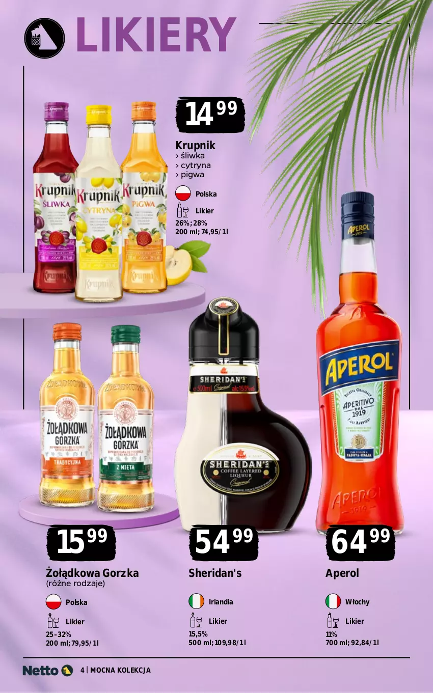 Gazetka promocyjna Netto - Alkohole - Mocne - ważna 03.08 do 14.08.2026 - strona 4 - produkty: Aperol, Krupnik, Likier, Sheridan's