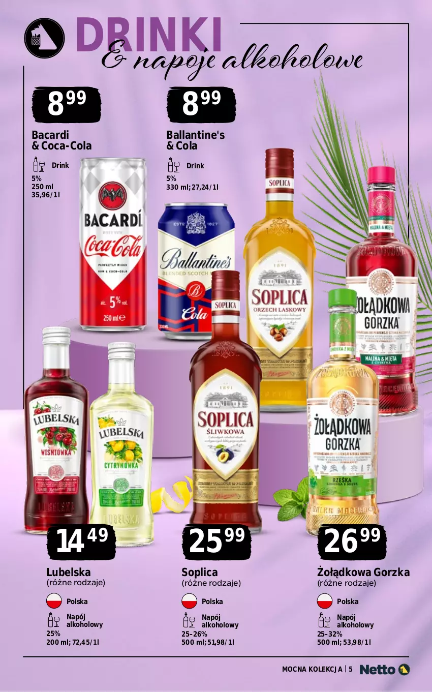 Gazetka promocyjna Netto - Alkohole - Mocne - ważna 03.08 do 14.08.2026 - strona 5 - produkty: Bacardi, Ballantine's, Coca-Cola, Napój, Napoje, Soplica