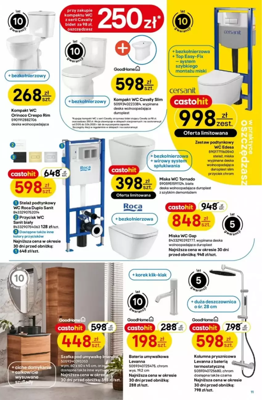 Gazetka promocyjna Castorama - ważna 21.05 do 03.06.2025 - strona 3 - produkty: Bateria, Bateria umywalkowa, Cersanit, Deska wolnoopadająca, Fa, Kompakt WC, Miska, Sanki, Ser, Szafka, Szafka pod umywalkę, Termos, Wanna, Zestaw podtynkowy WC