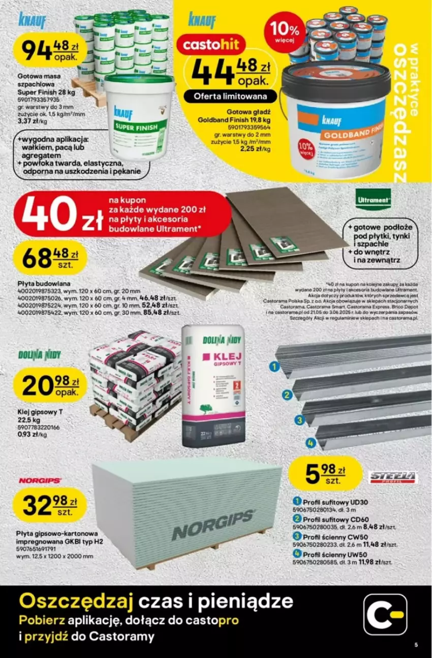 Gazetka promocyjna Castorama - ważna 21.05 do 03.06.2025 - strona 36 - produkty: Astor, Fa, Finish, Klej, Klej gipsowy, Masa szpachlowa, Olej, Płyta, Rama, Top