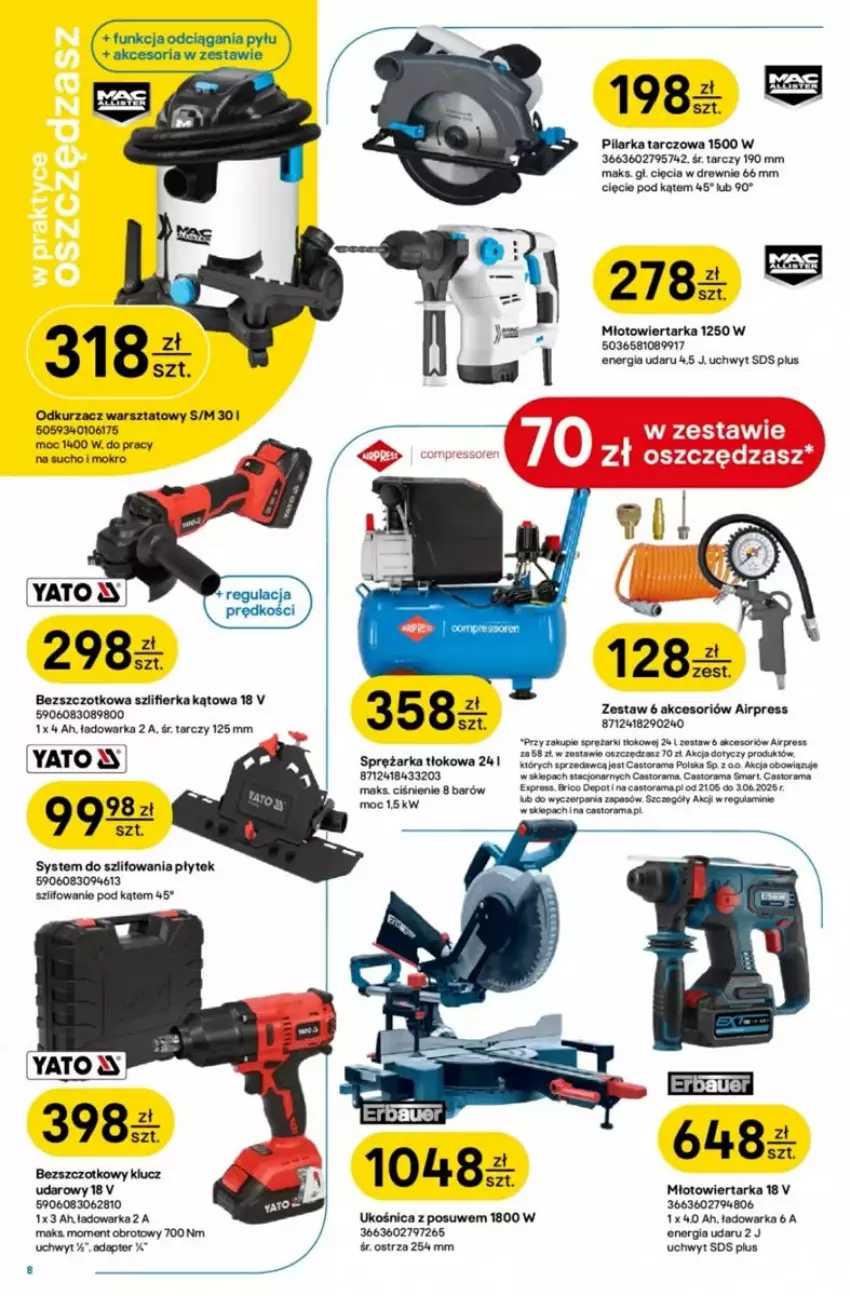 Gazetka promocyjna Castorama - ważna 21.05 do 03.06.2025 - strona 39 - produkty: Astor, Klucz udarowy, Młot, Młotowiertarka, Odkurzacz, Odkurzacz warsztatowy, Pilarka tarczowa, Rama, Szlifierka, Szlifierka kątowa, Tarka, Warka, Wiertarka