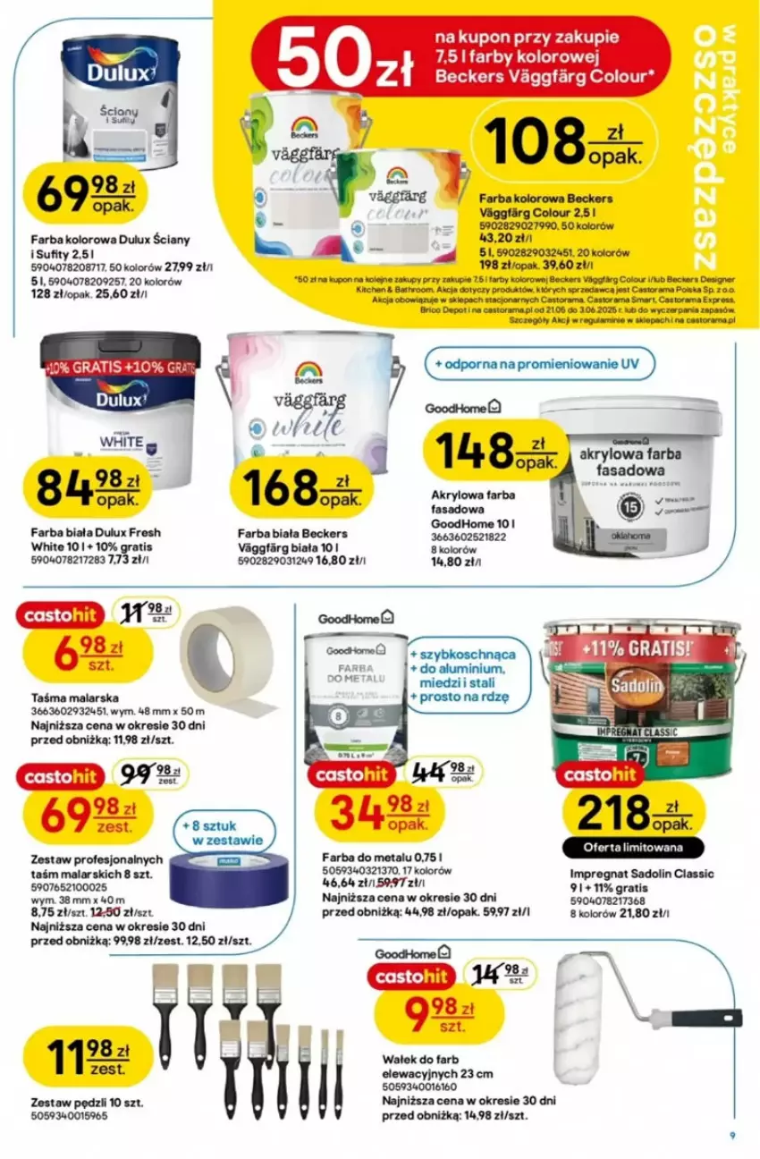 Gazetka promocyjna Castorama - ważna 21.05 do 03.06.2025 - strona 40 - produkty: Astor, Beckers, Brie, Dulux, Fa, Gra, Por, Rama, Wałek, Zestaw pędzli