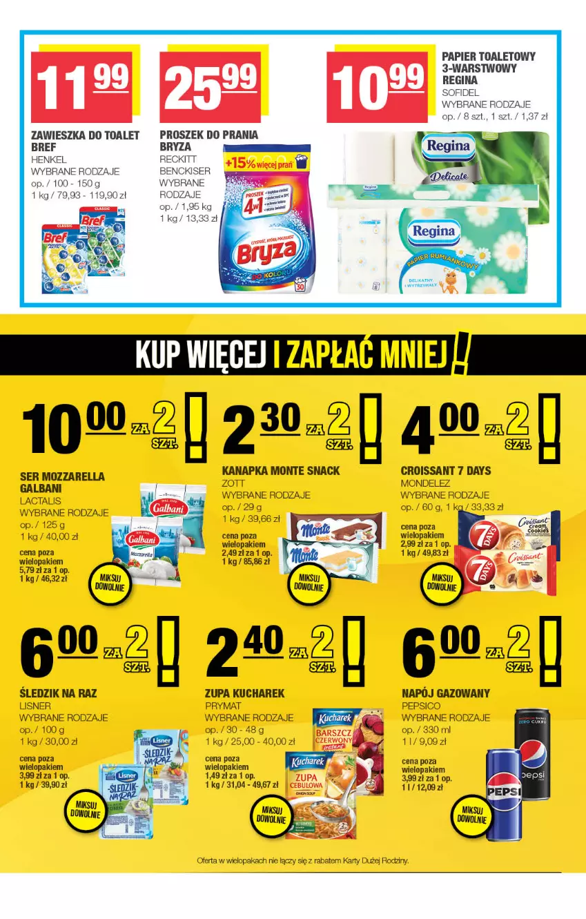Gazetka promocyjna Spar - Spar - ważna 16.11 do 26.11.2025 - strona 7 - produkty: 7 Days, Bref, Bryza, Croissant, Galbani, Gin, Kucharek, Lisner, Monte, Mozzarella, Papier, Papier toaletowy, Pepsi, Proszek do prania, Prymat, Ser, Zott, Zupa