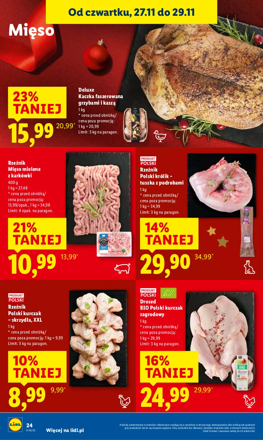 Gazetka promocyjna Lidl - GAZETKA - ważna 27.11 do 29.11.2025 - strona 24 - produkty: Fa, Kaczka, Kaczka faszerowana, Królik, Kurczak, Mięso, Mięso mielone, Tusz
