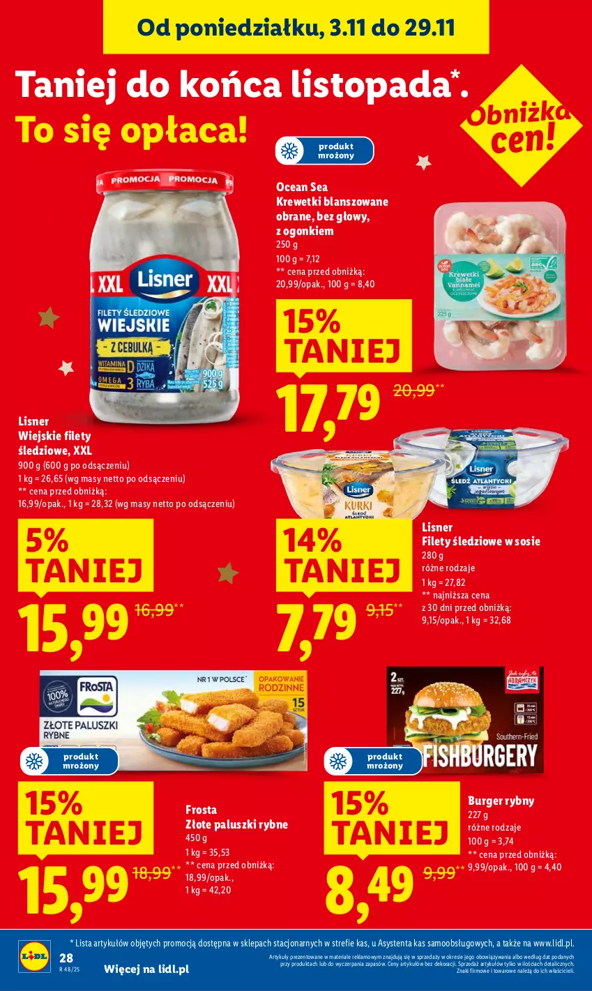 Gazetka promocyjna Lidl - GAZETKA - ważna 27.11 do 29.11.2025 - strona 28 - produkty: Burger, Frosta, Krewetki, Lisner, Paluszki rybne, Sos, Top