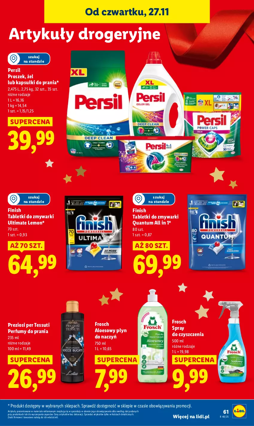 Gazetka promocyjna Lidl - GAZETKA - ważna 27.11 do 29.11.2025 - strona 61 - produkty: Finish, Frosch, Kapsułki do prania, Perfum, Persil, Spray do czyszczenia, Tablet, Tabletki do zmywarki, Zmywarki