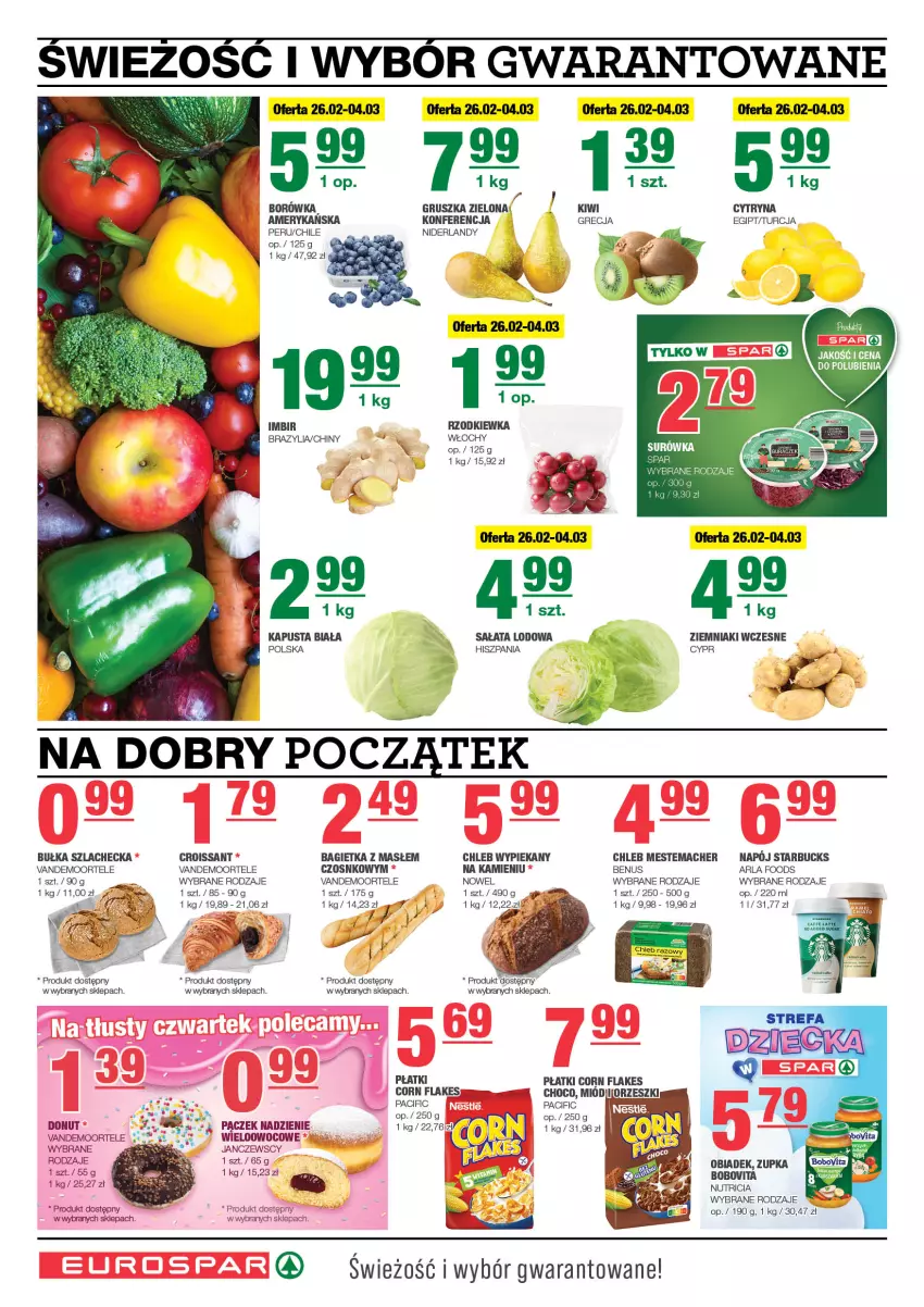 Gazetka promocyjna Spar - EuroSpar - ważna 23.02 do 05.03.2025 - strona 2 - produkty: Bagietka, BoboVita, Borówka, Bułka, Chleb, Cif, Corn flakes, Croissant, Donut, Imbir, Napój, Orzeszki, Pączek, Rzodkiewka, Sałat, Sałata lodowa, Surówka, Ziemniaki