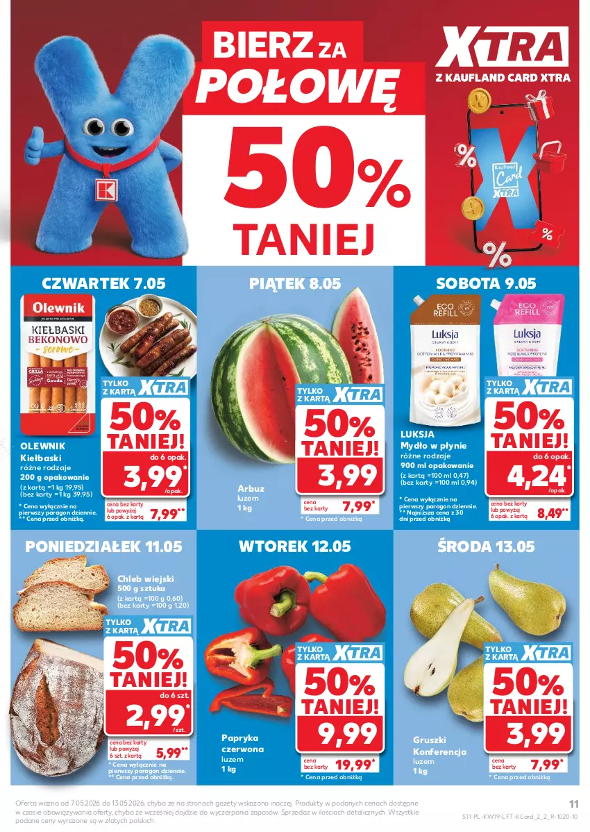Gazetka promocyjna Kaufland - Gazetka tygodnia - ważna 07.05 do 13.05.2026 - strona 11 - produkty: Arbuz, Chleb, Gruszki, Luksja, Mydło, Mydło w płynie, Olewnik, Papryka, Papryka czerwona