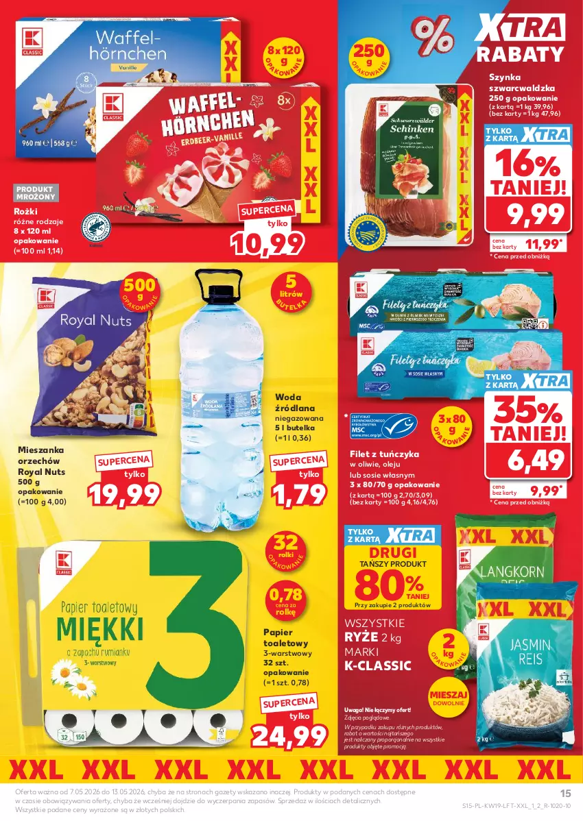 Gazetka promocyjna Kaufland - Gazetka tygodnia - ważna 07.05 do 13.05.2026 - strona 15 - produkty: LANA, Olej, Papier, Papier toaletowy, Por, Rolki, Ryż, Sos, Szynka, Tuńczyk, Waga, Woda