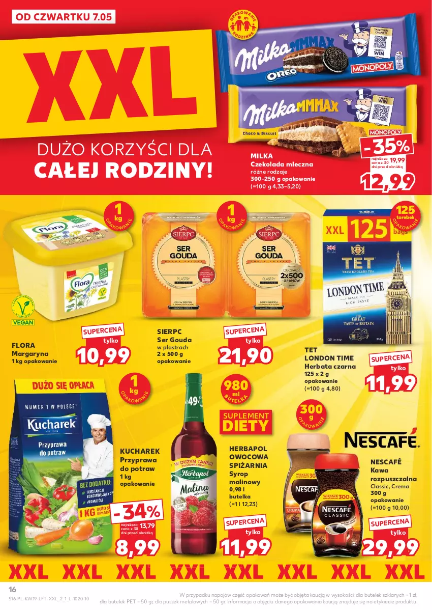 Gazetka promocyjna Kaufland - Gazetka tygodnia - ważna 07.05 do 13.05.2026 - strona 16 - produkty: Czekolada, Czekolada mleczna, Flora, Gouda, Herbapol, Herbata, Herbata czarna, Kawa, Kawa rozpuszczalna, Kucharek, Margaryna, Milka, Nescafé, Przyprawa do potraw, Ser, Sok, Suplement diety, Syrop
