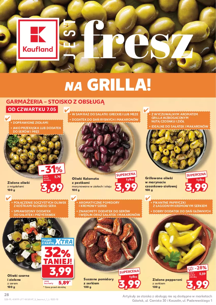 Gazetka promocyjna Kaufland - Gazetka tygodnia - ważna 07.05 do 13.05.2026 - strona 28 - produkty: Grill, Kosz, Makaron, Olej, Oliwki, Oliwki czarne, Pomidory, Sałat, Ser, Serek, Suszone pomidory, Szal