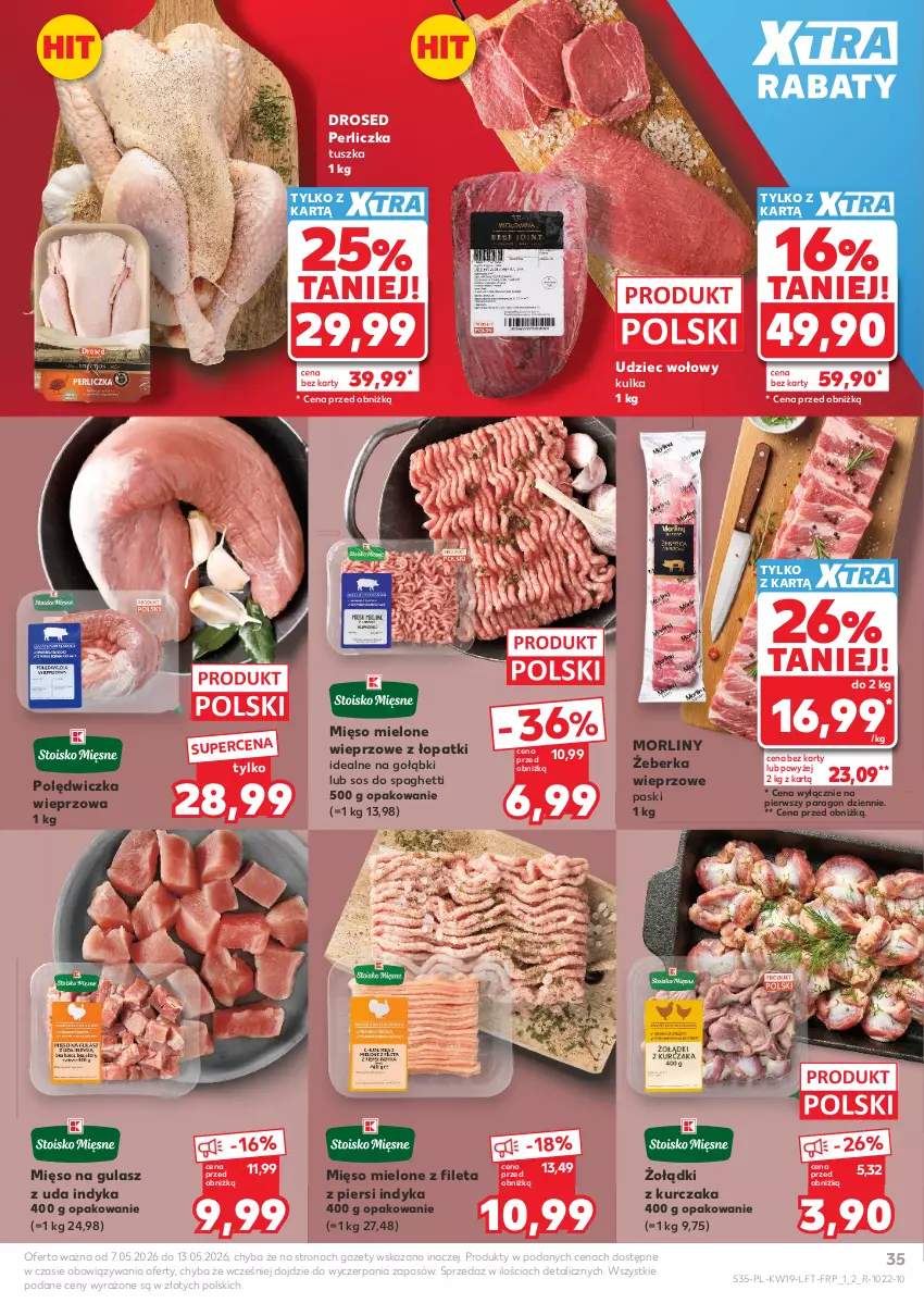 Gazetka promocyjna Kaufland - Gazetka tygodnia - ważna 07.05 do 13.05.2026 - strona 35 - produkty: Kurczak, Mięso, Mięso mielone, Mięso na gulasz, Morliny, Perliczka, Polędwiczka wieprzowa, Sos, Spaghetti, Tusz, Udziec wołowy
