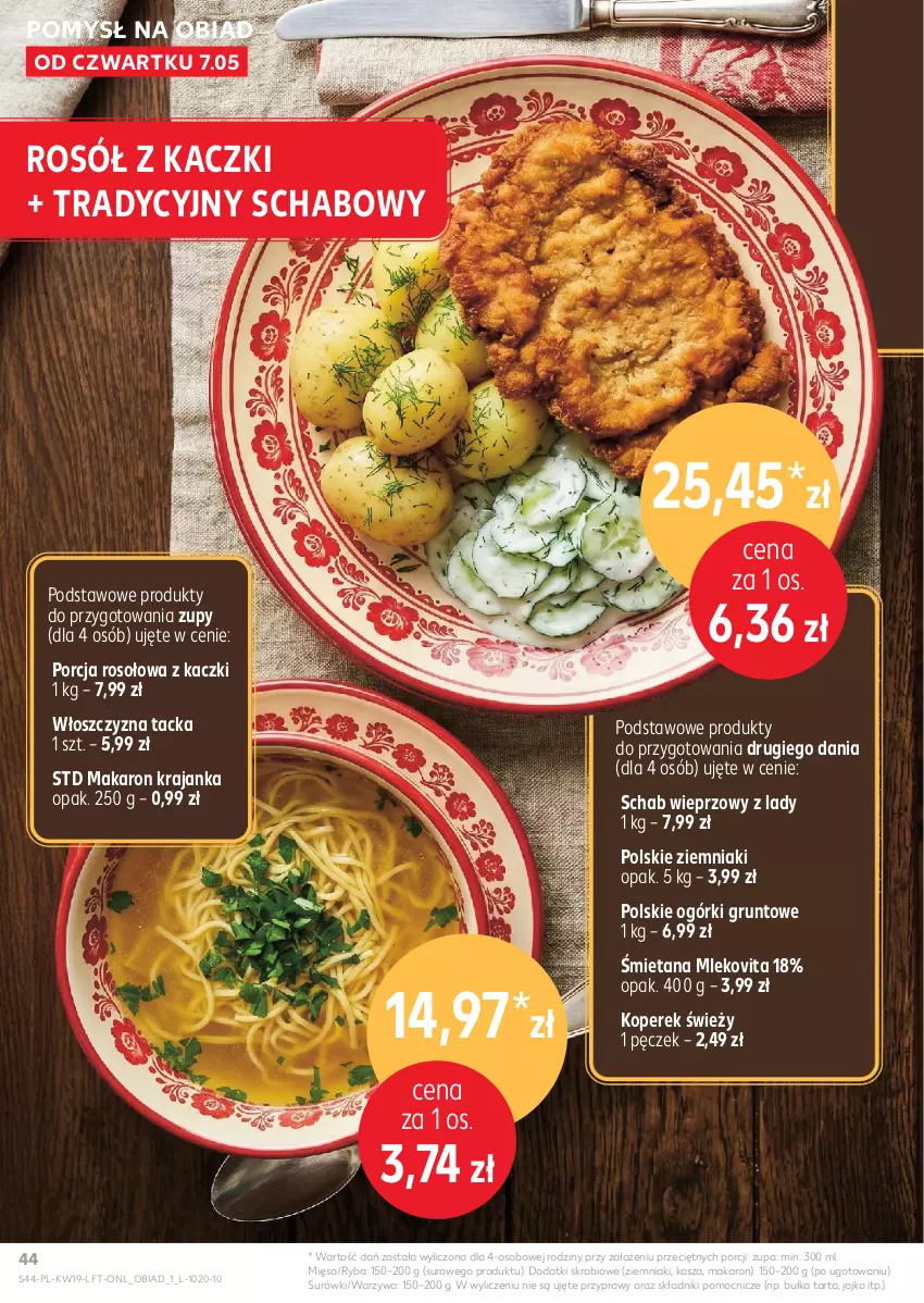 Gazetka promocyjna Kaufland - Gazetka tygodnia - ważna 07.05 do 13.05.2026 - strona 44 - produkty: Bułka, Bułka tarta, Grunt, Kasza, Makaron, Mięso, Mleko, Mlekovita, Por, Przyprawy, Rosół, Ryba, Schab wieprzowy, Tarta, Warzywa, Ziemniaki, Zupa