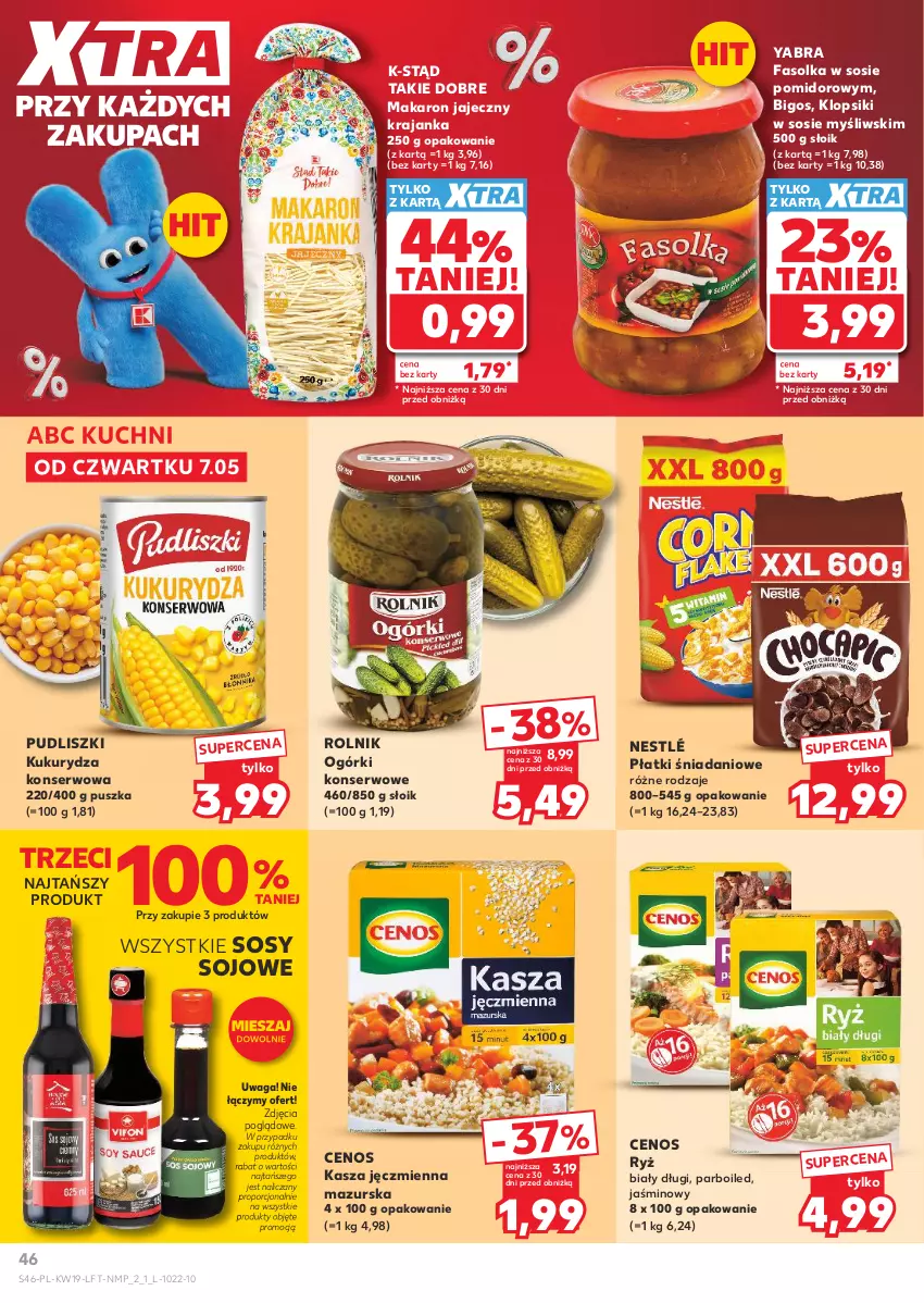 Gazetka promocyjna Kaufland - Gazetka tygodnia - ważna 07.05 do 13.05.2026 - strona 46 - produkty: Bigos, Cenos, Danio, Fa, Kasza, Kasza jęczmienna, Klopsiki, Kukurydza, Kukurydza konserwowa, Makaron, Nestlé, Ogórki konserwowe, Por, Pudliszki, Rolnik, Ryż, Ryż biały, Ser, Sos, Waga