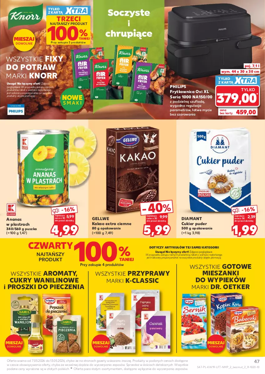 Gazetka promocyjna Kaufland - Gazetka tygodnia - ważna 07.05 do 13.05.2026 - strona 47 - produkty: Ananas, Ananas w plastrach, Cukier, Cukier puder, Diamant, Dr. Oetker, Kakao, Knorr, Philips, Piec, Por, Przyprawy, Puder, Ser, Waga