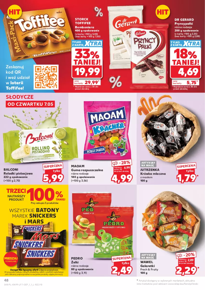 Gazetka promocyjna Kaufland - Gazetka tygodnia - ważna 07.05 do 13.05.2026 - strona 48 - produkty: Alcon, Baton, Bomboniera, Dr Gerard, Dres, Gala, Galaretki, Guma rozpuszczalna, Jutrzenka, Mars, Por, Snickers, Toffifee, Waga, Wawel
