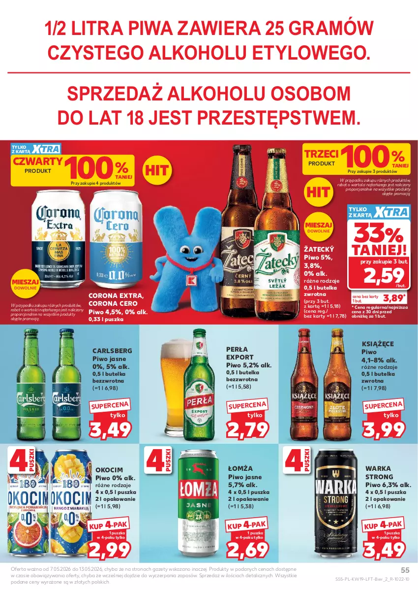 Gazetka promocyjna Kaufland - Gazetka tygodnia - ważna 07.05 do 13.05.2026 - strona 55 - produkty: Carlsberg, Corona Extra, Gra, Koc, Książęce, Okocim, Perła, Piwa, Piwo, Piwo jasne, Por, Warka