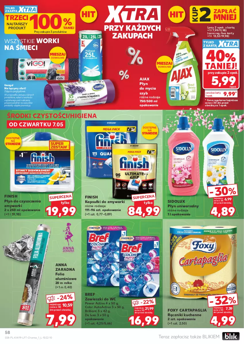Gazetka promocyjna Kaufland - Gazetka tygodnia - ważna 07.05 do 13.05.2026 - strona 58 - produkty: Ajax, Bref, Finish, Folia aluminiowa, Foxy, Płyn do mycia, Por, Ręcznik, Sidolux, Tera, Waga, Zawieszki, Zmywarki