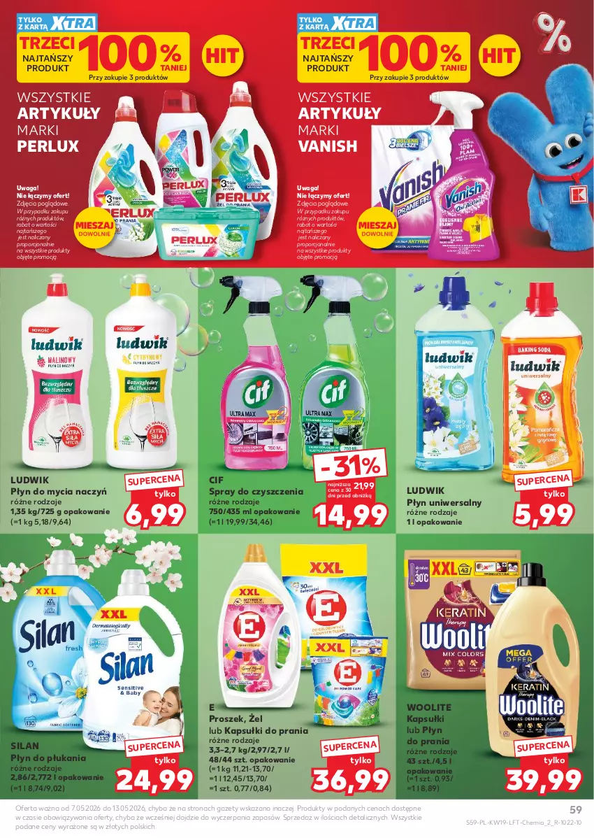 Gazetka promocyjna Kaufland - Gazetka tygodnia - ważna 07.05 do 13.05.2026 - strona 59 - produkty: Cif, Do mycia naczyń, Kapsułki do prania, Ludwik, Płyn do mycia, Płyn do mycia naczyń, Płyn do płukania, Płyn do prania, Por, Silan, Spray do czyszczenia, Vanish, Waga, Woolite