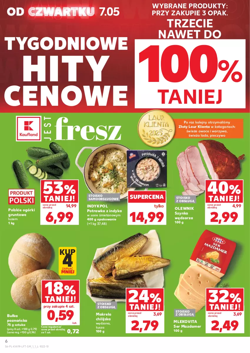 Gazetka promocyjna Kaufland - Gazetka tygodnia - ważna 07.05 do 13.05.2026 - strona 6 - produkty: Bułka, Grunt, Laur, Mazdamer, Mleko, Mlekovita, Olej, Olewnik, Owoce, Piec, Pieczywo, Ser, Sos, Szynka, Tusz, Warzywa