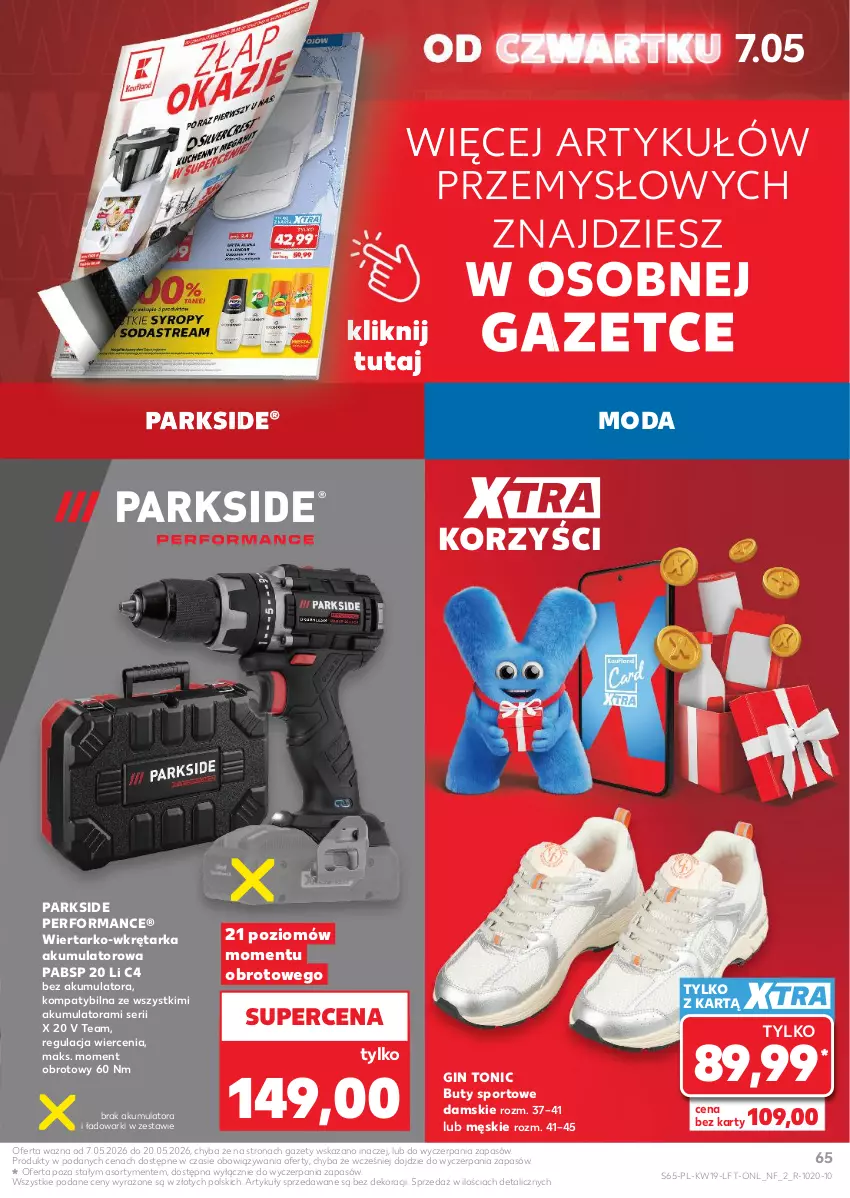 Gazetka promocyjna Kaufland - Gazetka tygodnia - ważna 07.05 do 13.05.2026 - strona 65 - produkty: Akumulator, Buty, Gin, Moda, Parkside, Por, Ser, Sport, Tarka, Wkręt, Wkrętarka