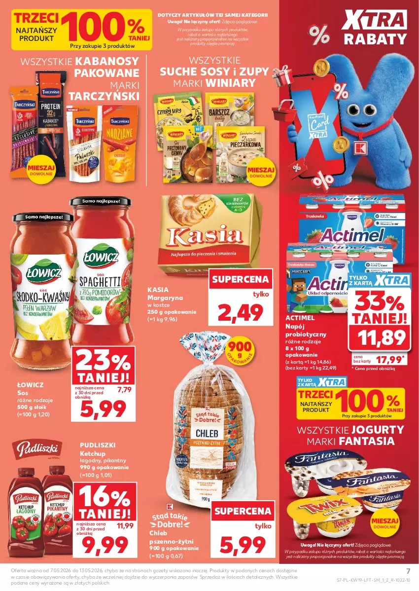 Gazetka promocyjna Kaufland - Gazetka tygodnia - ważna 07.05 do 13.05.2026 - strona 7 - produkty: Actimel, Chleb, Fa, Fanta, Jogurt, Kabanos, Kasia, Ketchup, Margaryna, Napój, Por, Pudliszki, Sos, Tarczyński, Waga, Winiary
