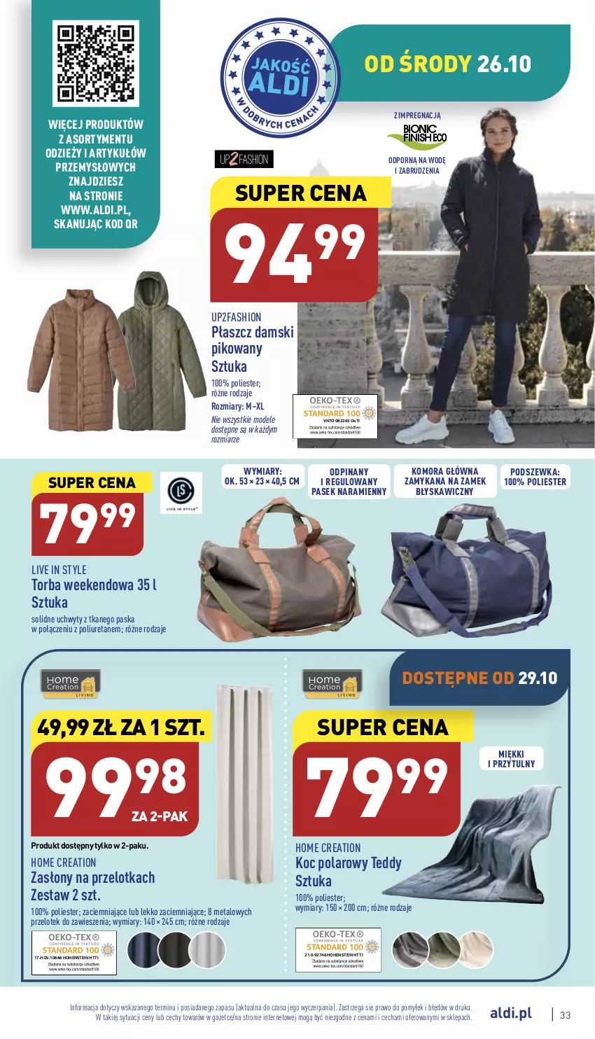 Gazetka promocyjna Aldi - Pełny katalog - ważna 24.10 do 29.10.2022 - strona 33 - produkty: Fa, Koc, Pasek, Płaszcz, Por, Torba, Uchwyty