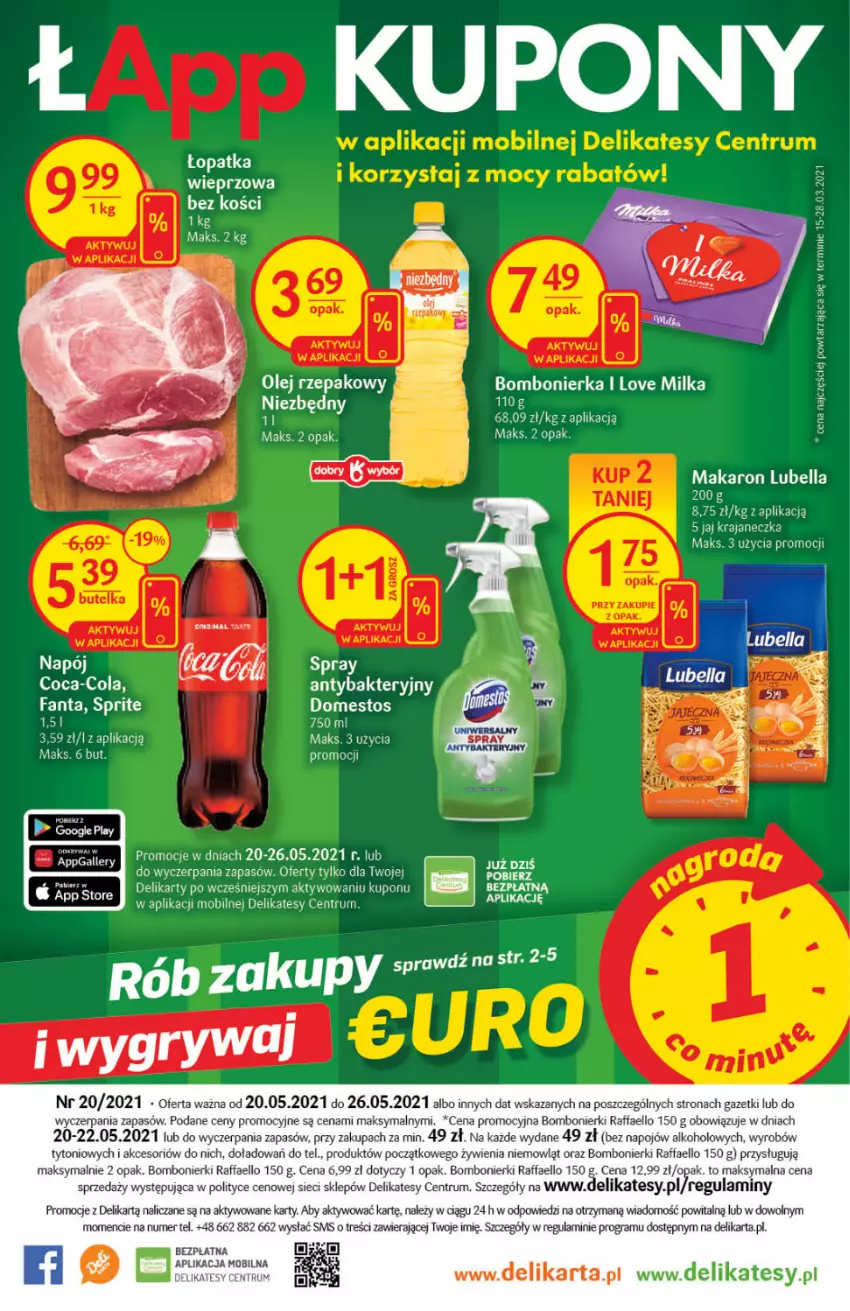 Gazetka promocyjna Delikatesy Centrum - Gazetka Delikatesy Centrum - ważna 20.05 do 26.05.2021 - strona 28 - produkty: Bell, Bella, Coca-Cola, Domestos, Fa, Fanta, Gra, Lubella, Makaron, Milka, Mobil, Napój, Olej, Olej rzepakowy, Raffaello, Rum, Sprite