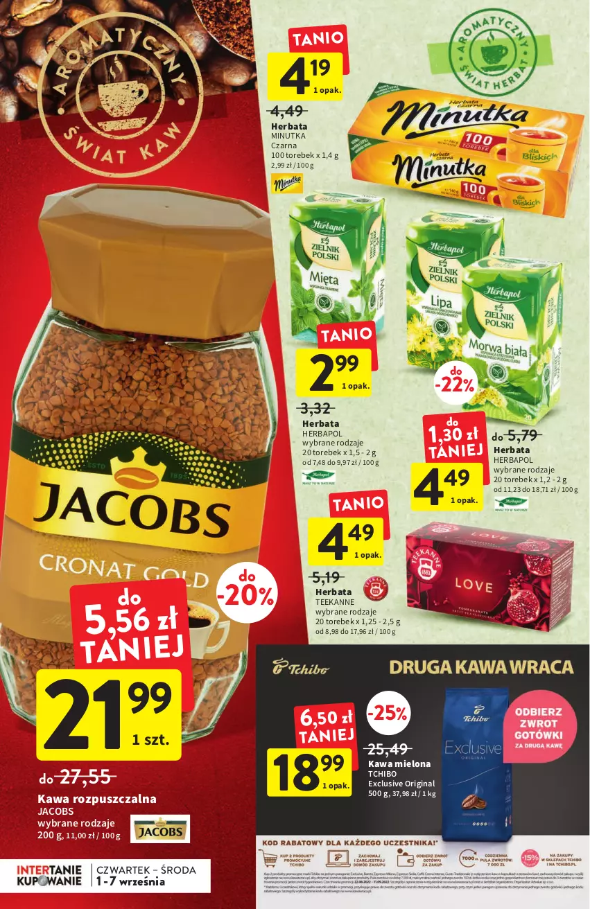 Gazetka promocyjna Intermarche - Gazetka Intermarche - ważna 01.09 do 07.09.2022 - strona 28 - produkty: Gin, Herbapol, Herbata, Jacobs, Kawa, Kawa mielona, Kawa rozpuszczalna, Tchibo, Teekanne