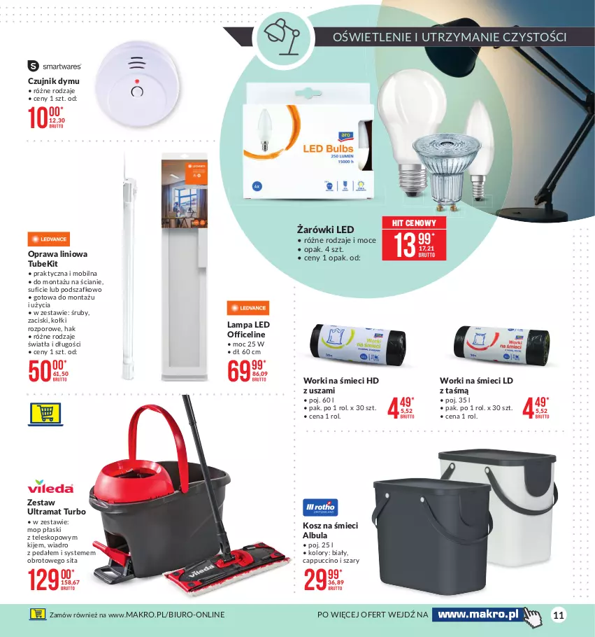 Gazetka promocyjna Makro - [Oferta promocyjna] Twoje Biuro - ważna 07.01 do 25.01.2021 - strona 11 - produkty: Biuro, Cappuccino, Kije, Kosz, Lampa, Lampa LED, Mobil, Mop, Por, Rama, Teleskop, Wiadro, Worki na śmiec, Worki na śmieci