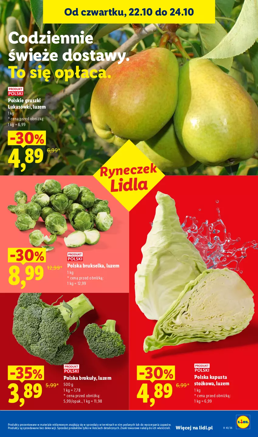 Gazetka promocyjna Lidl - Gazetka - ważna 22.10 do 24.10.2026 - strona 47 - produkty: Brokuły, Brukselka, Gruszki