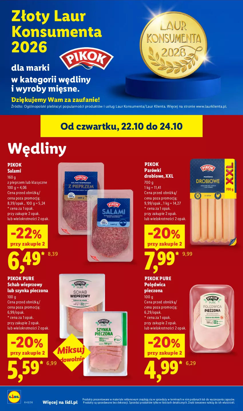 Gazetka promocyjna Lidl - Gazetka - ważna 22.10 do 24.10.2026 - strona 60 - produkty: Fa, Laur, Parówki, Piec, Pieprz, PIKOK, Polędwica, Pur, Salami, Schab wieprzowy, Szynka