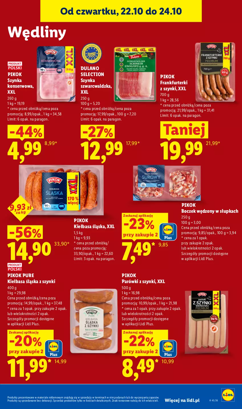 Gazetka promocyjna Lidl - Gazetka - ważna 22.10 do 24.10.2026 - strona 61 - produkty: Boczek, Dulano, Frankfurterki, Kiełbasa, Kiełbasa śląska, Parówki, Parówki z szynki, PIKOK, Pur, Ser, Szynka, Szynka konserwowa