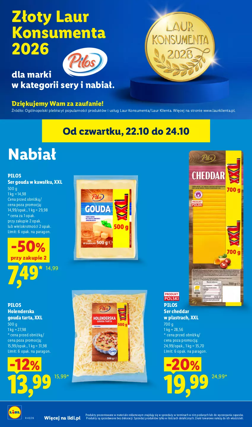 Gazetka promocyjna Lidl - Gazetka - ważna 22.10 do 24.10.2026 - strona 62 - produkty: Cheddar, Fa, Gouda, Kawa, Laur, Pilos, Ser, Tarta