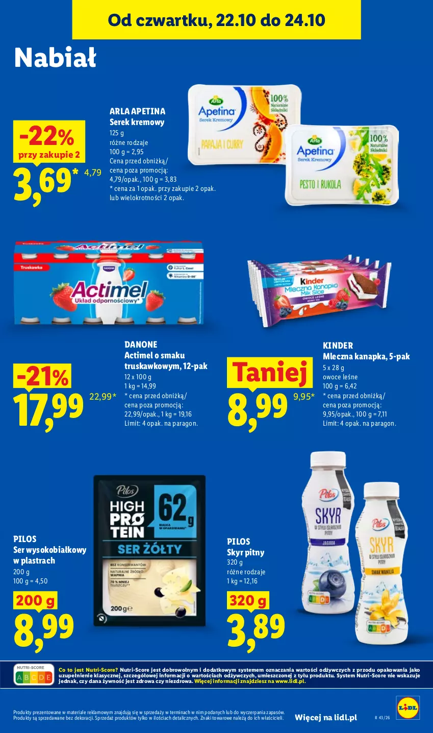 Gazetka promocyjna Lidl - Gazetka - ważna 22.10 do 24.10.2026 - strona 63 - produkty: Actimel, Danone, Kinder, Mleczna kanapka, Owoce, Pilos, Ser, Serek, Sok