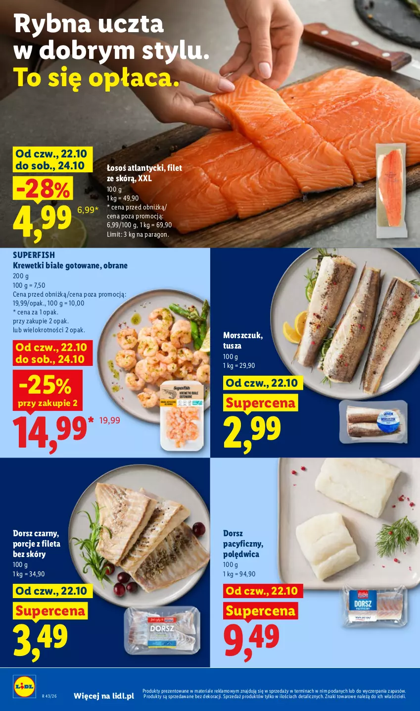 Gazetka promocyjna Lidl - Gazetka - ważna 22.10 do 24.10.2026 - strona 64 - produkty: Dorsz, Krewetki, Polędwica, Por, Tusz