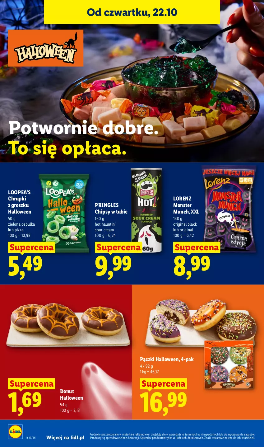 Gazetka promocyjna Lidl - Gazetka - ważna 22.10 do 24.10.2026 - strona 68 - produkty: Chipsy, Chrupki, Donut, Gin, Lack, Lorenz, Monster Munch, Pizza, Pringles