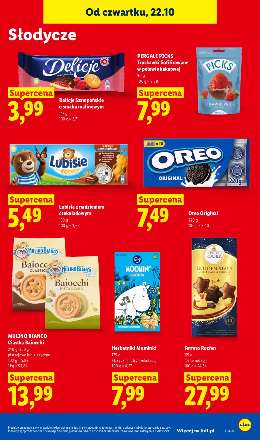 Gazetka promocyjna Lidl - Gazetka - ważna 22.10 do 24.10.2026 - strona 75 - produkty: Ciastka, Delicje, Ferrero, Ferrero Rocher, Gin, Herbatniki, Kakao, Lubisie, Oreo, Truskawki