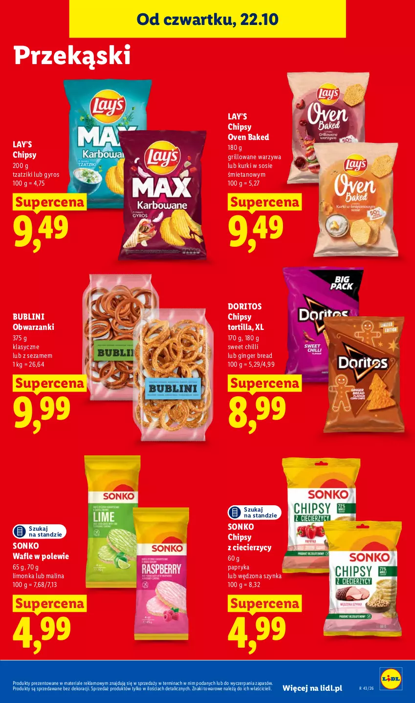 Gazetka promocyjna Lidl - Gazetka - ważna 22.10 do 24.10.2026 - strona 83 - produkty: Chipsy, Gin, Grill, Gyros, Lay’s, Limonka, Papryka, Sezam, Sonko, Sos, Szynka, Tortilla, Wafle, Warzywa