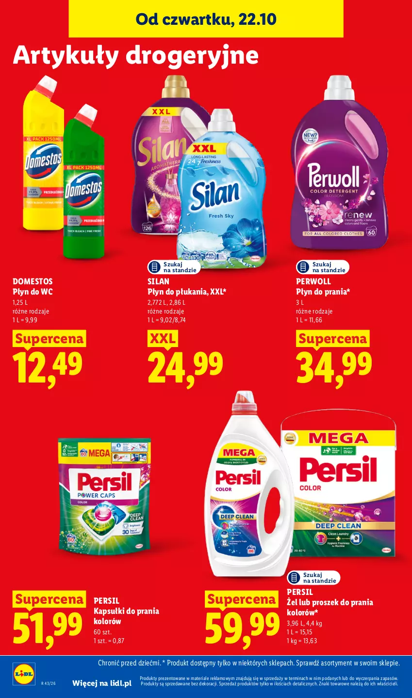Gazetka promocyjna Lidl - Gazetka - ważna 22.10 do 24.10.2026 - strona 98 - produkty: Domestos, Kapsułki do prania, Persil, Perwoll, Płyn do płukania, Płyn do prania, Płyn do wc, Proszek do prania, Silan