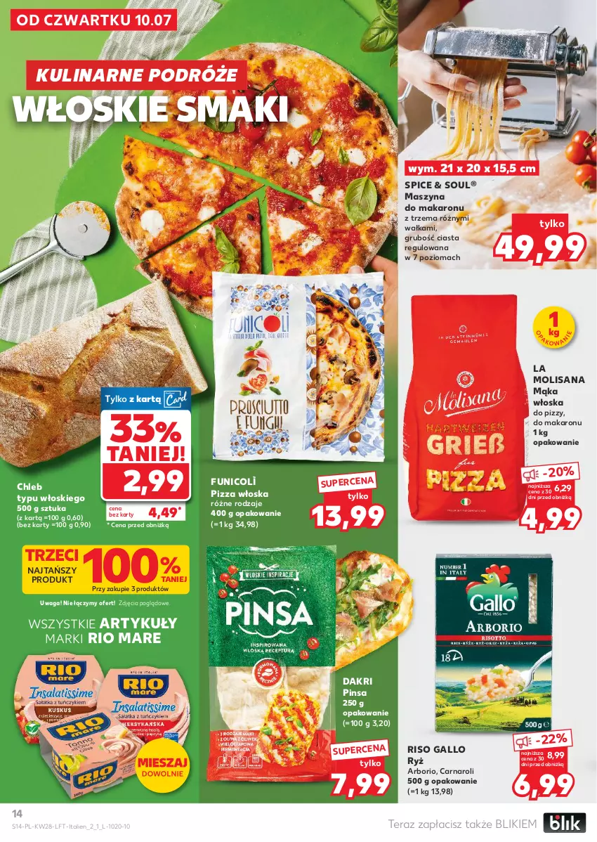 Gazetka promocyjna Kaufland - Gazetka tygodnia - ważna 10.07 do 16.07.2025 - strona 14 - produkty: Chleb, Chleb typu włoskiego, Isana, Mąka, Makaron, Pizza, Rio Mare, Ryż, Szyna, Tera, Waga